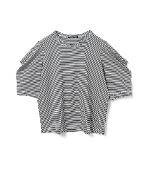 mizuiroind(ミズイロインド)の「mizuiro ind ボーダードレープスリーブTシャツ(Tシャツ/カットソー・レディース・グレー/ブラック/カーキ・FREE)」の4枚目の写真