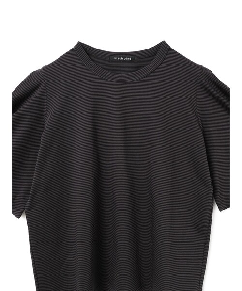 mizuiro ind / ミズイロインド mizuiro ind ボーダードレープスリーブTシャツ mizuiro ind(ミズイロインド)のボーダードレープスリーブTシャツ