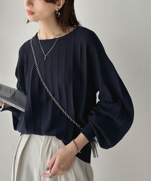 セール】大人のカジュアルを極める。タック編み袖口スリットパフニット