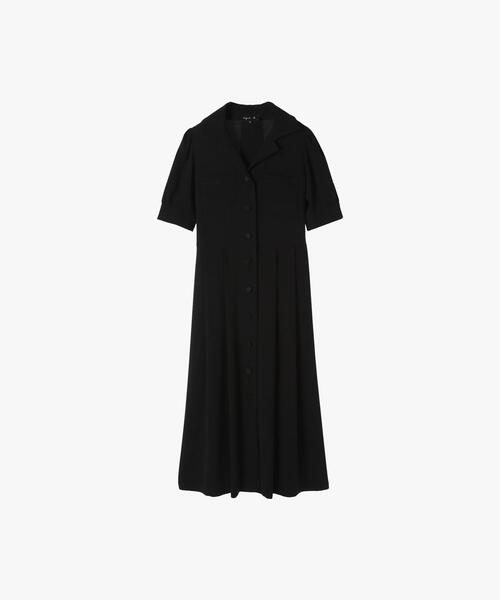たぁ】アニエスb/ 黒のラップドレス 半袖 ミディ丈 ワンピース｜ウェア