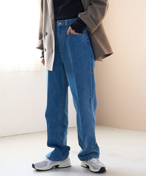 coen(コーエン)の「デニムフレアパンツ(デニムパンツ・レディース・コバルトブルー/ダークグレー・M/S/L)」の1枚目の写真