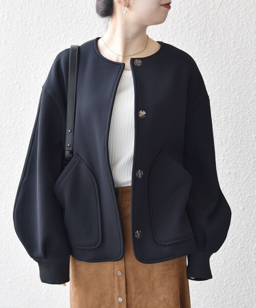 SHIPS any:〈洗濯機可能〉ダンボール ノーカラー コンパクト ブルゾン