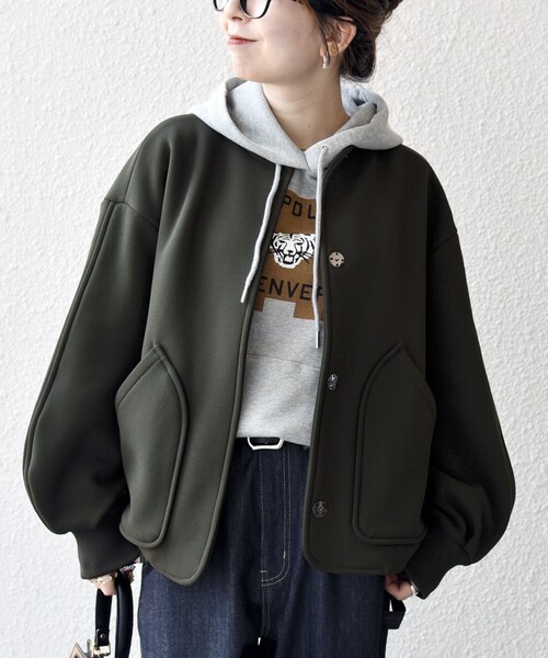 SHIPS any:<洗濯機可能>ノーカラー コンパクト ポケット ブルゾン セール】SHIPS any:〈洗濯機可能〉ダンボール ノーカラー