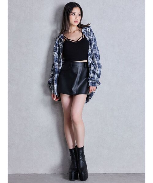 GYDA（ジェイダ）の「processing checkered print looseシャツ（シャツ/ブラウス・レディース・ブラック/ネイビー/ブラウン・FREE）」の6枚目の写真