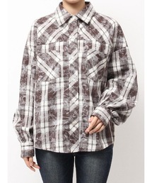 processing checkered print looseシャツ