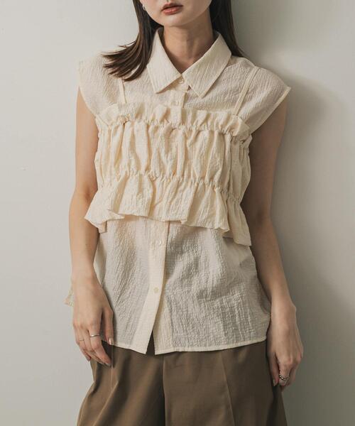 SENSE OF PLACE by URBAN RESEARCH（センスオブプレイスバイアーバンリサーチ）の「ビスチェセットノースリーブシャツ（シャツ/ブラウス・レディース・ブラック/キャメル/アイボリー・ONE）」の2枚目の写真