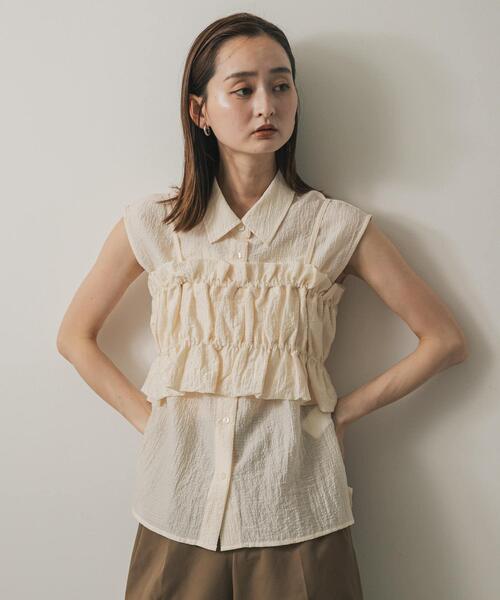 SENSE OF PLACE by URBAN RESEARCH（センスオブプレイスバイアーバンリサーチ）の「ビスチェセットノースリーブシャツ（シャツ/ブラウス・レディース・ブラック/キャメル/アイボリー・ONE）」の4枚目の写真