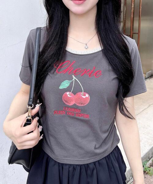 INGNI(イング)の「サイドギャザーレース付チェリーロゴトップス(Tシャツ/カットソー・レディース・ライトピンク/オフホワイト/スミクロ・M)」の12枚目の写真