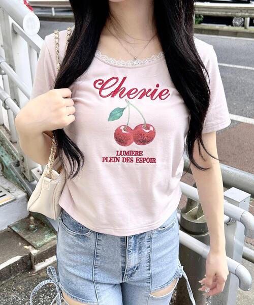 INGNI(イング)の「サイドギャザーレース付チェリーロゴトップス(Tシャツ/カットソー・レディース・ライトピンク/オフホワイト/スミクロ・M)」の13枚目の写真