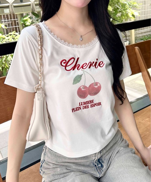 INGNI(イング)の「サイドギャザーレース付チェリーロゴトップス(Tシャツ/カットソー・レディース・ライトピンク/オフホワイト/スミクロ・M)」の14枚目の写真