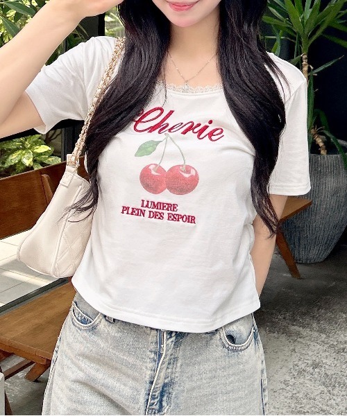 INGNI(イング)の「サイドギャザーレース付チェリーロゴトップス(Tシャツ/カットソー・レディース・ライトピンク/オフホワイト/スミクロ・M)」の15枚目の写真
