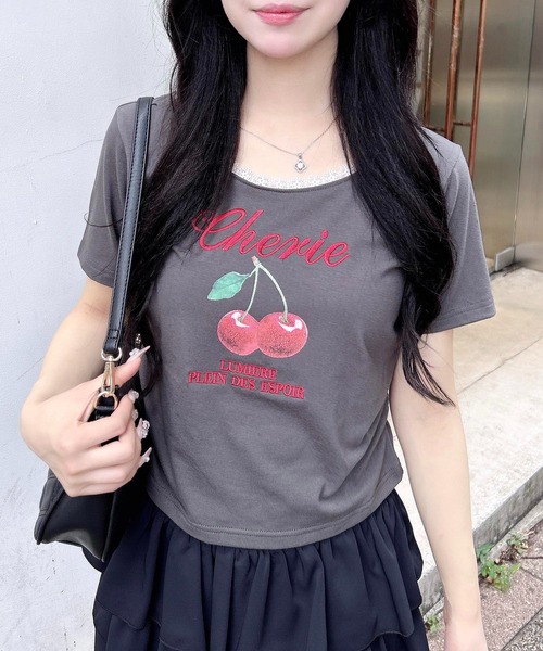 INGNI(イング)の「サイドギャザーレース付チェリーロゴトップス(Tシャツ/カットソー・レディース・ライトピンク/オフホワイト/スミクロ・M)」の22枚目の写真
