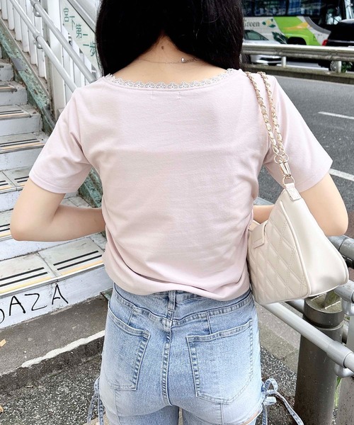 INGNI(イング)の「サイドギャザーレース付チェリーロゴトップス(Tシャツ/カットソー・レディース・ライトピンク/オフホワイト/スミクロ・M)」の5枚目の写真