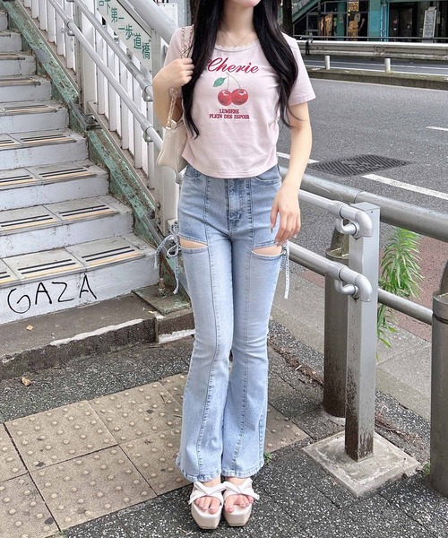 INGNI(イング)の「サイドギャザーレース付チェリーロゴトップス(Tシャツ/カットソー・レディース・ライトピンク/オフホワイト/スミクロ・M)」の6枚目の写真