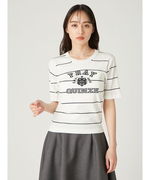 FRAY I.D（フレイアイディー）の「カレッジロゴインターシャニットプルオーバー（ニット/セーター・レディース・ブラック/その他/グレー・F）」の5枚目の写真