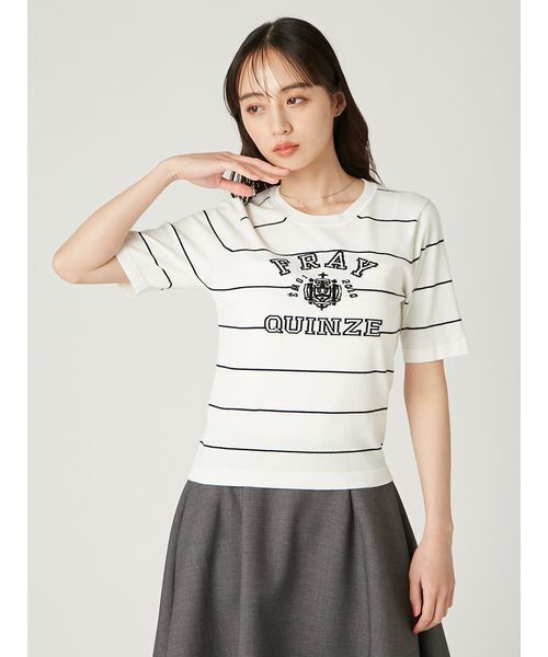 FRAY I.D（フレイアイディー）の「カレッジロゴインターシャニットプルオーバー（ニット/セーター・レディース・ブラック/その他/グレー・F）」の13枚目の写真