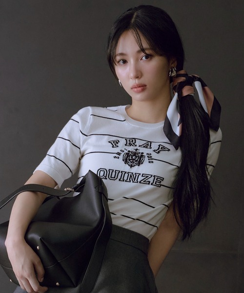 FRAY I.D（フレイアイディー）の「カレッジロゴインターシャニットプルオーバー（ニット/セーター・レディース・ブラック/その他/グレー・F）」の19枚目の写真