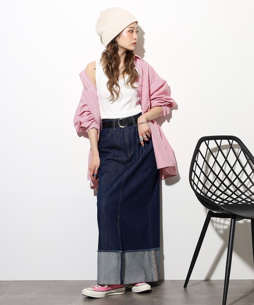 ロールアップデニムロングスカート ロールアップデニムロングスカート（デニムスカート）｜FUNALIVE