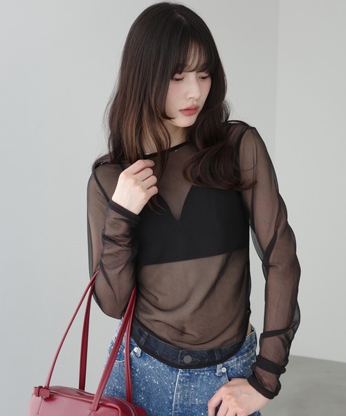 EIMY ISTOIRE(エイミーイストワール)の「シアートップス(Tシャツ/カットソー・レディース・グリーン系その他2/アイボリー/ベージュ/ブラック・F)」の3枚目の写真