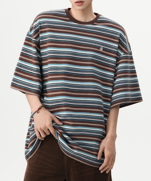 MGV(エムジーヴィー)の「マルチボーダーワンポイントカットソー(Tシャツ/カットソー・メンズ・ブラック/ブラウン・MEDIUM/LARGE/X-LARGE)」の4枚目の写真