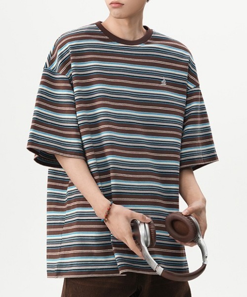 MGV(エムジーヴィー)の「マルチボーダーワンポイントカットソー(Tシャツ/カットソー・メンズ・ブラック/ブラウン・MEDIUM/LARGE/X-LARGE)」の6枚目の写真