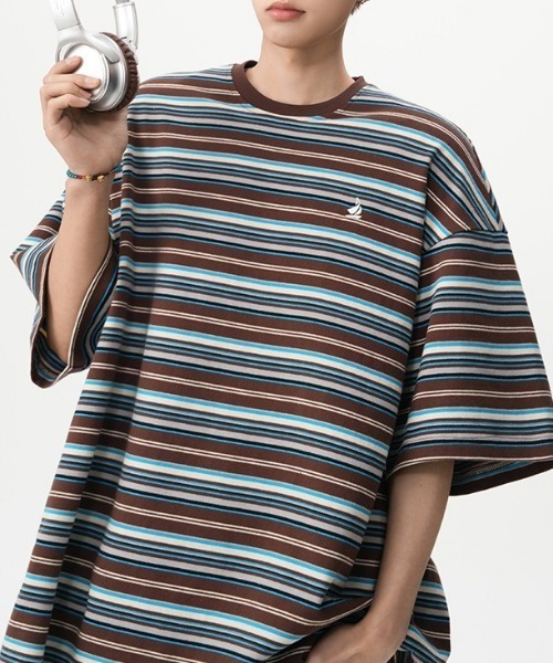 MGV(エムジーヴィー)の「マルチボーダーワンポイントカットソー(Tシャツ/カットソー・メンズ・ブラック/ブラウン・MEDIUM/LARGE/X-LARGE)」の7枚目の写真