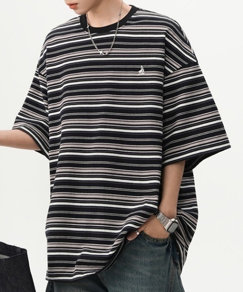 MGV(エムジーヴィー)の「マルチボーダーワンポイントカットソー(Tシャツ/カットソー・メンズ・ブラック/ブラウン・MEDIUM/LARGE/X-LARGE)」の9枚目の写真
