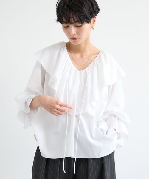 BARNYARDSTORM（バンヤードストーム）の「BARNYARDSTORM / ラッフルフリルブラウス / ハンドウォッシャブル（シャツ/ブラウス・レディース・ホワイト/ベージュ・FREE）」の13枚目の写真