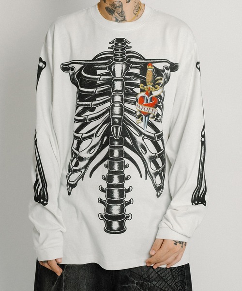 Subciety（サブサエティ）の「Skelton LS tee（Tシャツ/カットソー・メンズ・ホワイト/ブラック・X-LARGE/LARGE/MEDIUM/SMALL）」の2枚目の写真