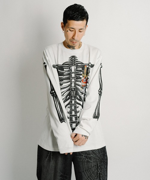 Subciety（サブサエティ）の「Skelton LS tee（Tシャツ/カットソー・メンズ・ホワイト/ブラック・X-LARGE/LARGE/MEDIUM/SMALL）」の6枚目の写真