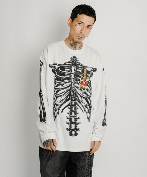 Subciety（サブサエティ）の「Skelton LS tee（Tシャツ/カットソー・メンズ・ホワイト/ブラック・X-LARGE/LARGE/MEDIUM/SMALL）」の4枚目の写真