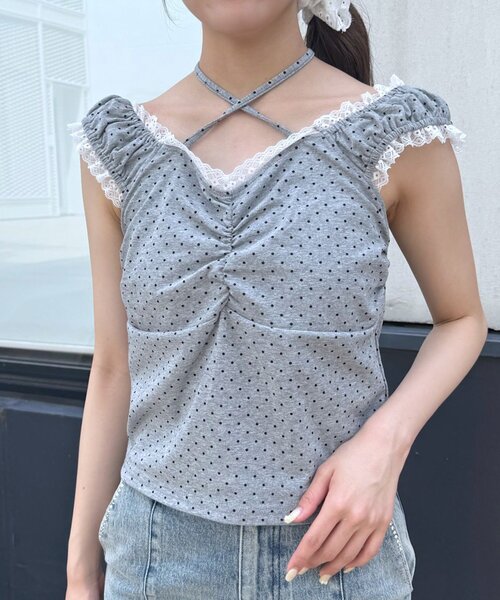 mline（エムライン）の「[mline]ドットシャーリングＴシャツ（Tシャツ/カットソー・レディース・オフホワイト/グレー/ブラック・FREE）」の3枚目の写真
