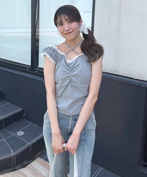 mline（エムライン）の「[mline]ドットシャーリングＴシャツ（Tシャツ/カットソー・レディース・オフホワイト/グレー/ブラック・FREE）」の4枚目の写真