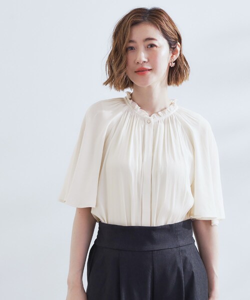 grove（グローブ）の「【洗える/お仕事/二の腕カバー】ヴィンテージサテンブラウス（シャツ/ブラウス・レディース・グリーン/ネイビー系/ライトイエロー系1/オフホワイト・01/02/03/04/05）」の10枚目の写真