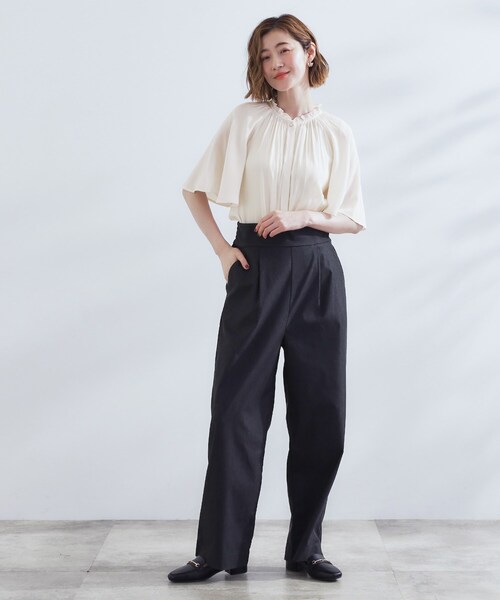 grove（グローブ）の「【洗える/お仕事/二の腕カバー】ヴィンテージサテンブラウス（シャツ/ブラウス・レディース・グリーン/ネイビー系/ライトイエロー系1/オフホワイト・01/02/03/04/05）」の8枚目の写真