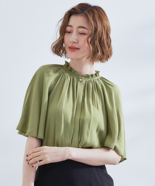grove（グローブ）の「【洗える/お仕事/二の腕カバー】ヴィンテージサテンブラウス（シャツ/ブラウス・レディース・グリーン/ネイビー系/ライトイエロー系1/オフホワイト・01/02/03/04/05）」の6枚目の写真