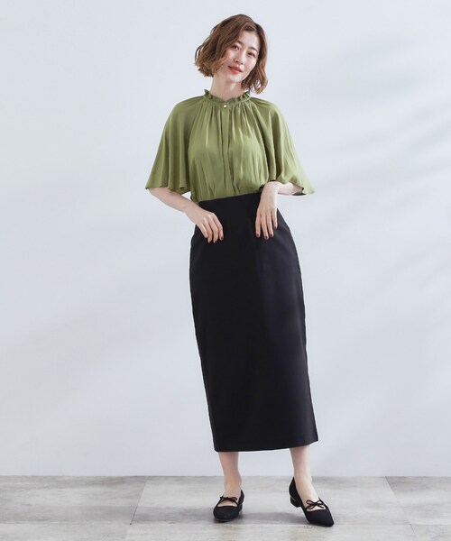 grove（グローブ）の「【洗える/お仕事/二の腕カバー】ヴィンテージサテンブラウス（シャツ/ブラウス・レディース・グリーン/ネイビー系/ライトイエロー系1/オフホワイト・01/02/03/04/05）」の5枚目の写真