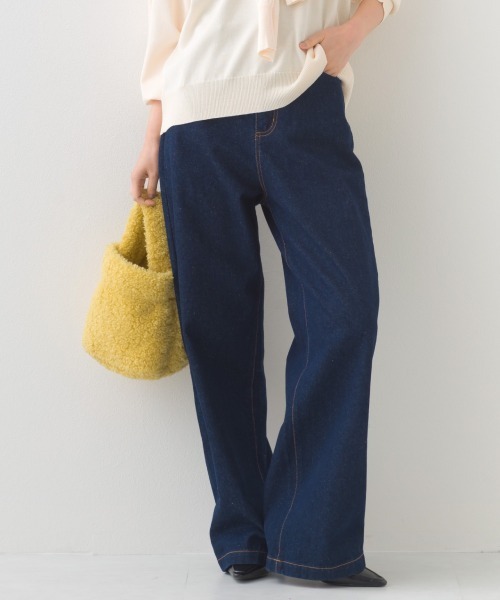 OMNES（オムネス）の「12oz ウォッシュ加工ハイウエストルーズワイドデニムパンツ（デニムパンツ・レディース・ブルー/ネイビー・SMALL/MEDIUM/LARGE）」の2枚目の写真