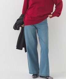 12oz ウォッシュ加工ハイウエストルーズワイドデニムパンツ