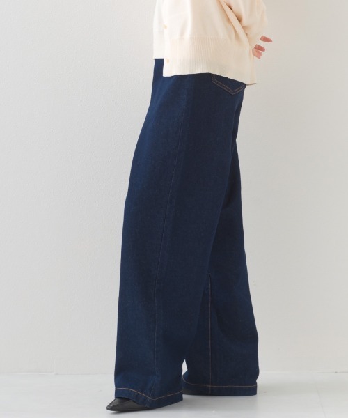 OMNES（オムネス）の「12oz ウォッシュ加工ハイウエストルーズワイドデニムパンツ（デニムパンツ・レディース・ブルー/ネイビー・SMALL/MEDIUM/LARGE）」の6枚目の写真