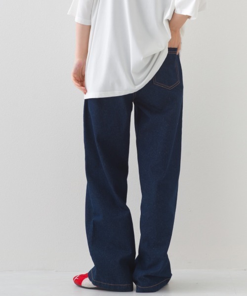 OMNES（オムネス）の「12oz ウォッシュ加工ハイウエストルーズワイドデニムパンツ（デニムパンツ・レディース・ブルー/ネイビー・SMALL/MEDIUM/LARGE）」の7枚目の写真