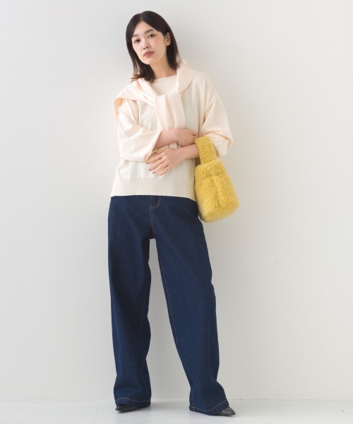 OMNES（オムネス）の「12oz ウォッシュ加工ハイウエストルーズワイドデニムパンツ（デニムパンツ・レディース・ブルー/ネイビー・SMALL/MEDIUM/LARGE）」の8枚目の写真