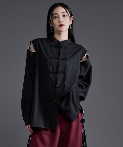 Ellno Loset(エルノロゼット)の「ショルダージップチャイナシャツ(シャツ/ブラウス・メンズ・オフホワイト/ブラック・MEDIUM/SMALL/LARGE)」の6枚目の写真