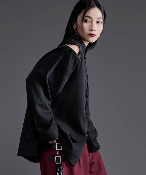 Ellno Loset(エルノロゼット)の「ショルダージップチャイナシャツ(シャツ/ブラウス・メンズ・オフホワイト/ブラック・MEDIUM/SMALL/LARGE)」の7枚目の写真