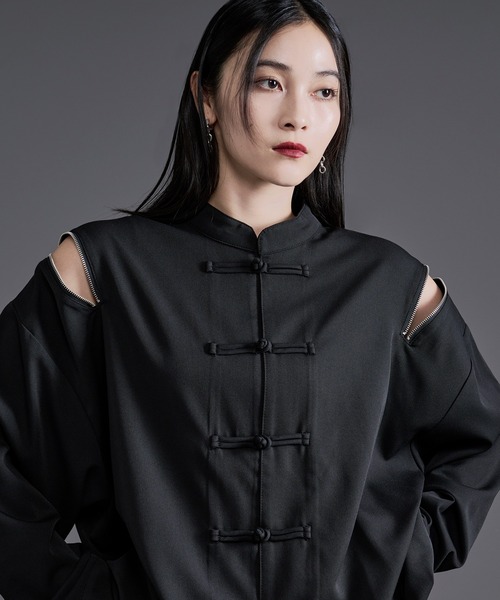 Ellno Loset(エルノロゼット)の「ショルダージップチャイナシャツ(シャツ/ブラウス・メンズ・オフホワイト/ブラック・MEDIUM/SMALL/LARGE)」の4枚目の写真