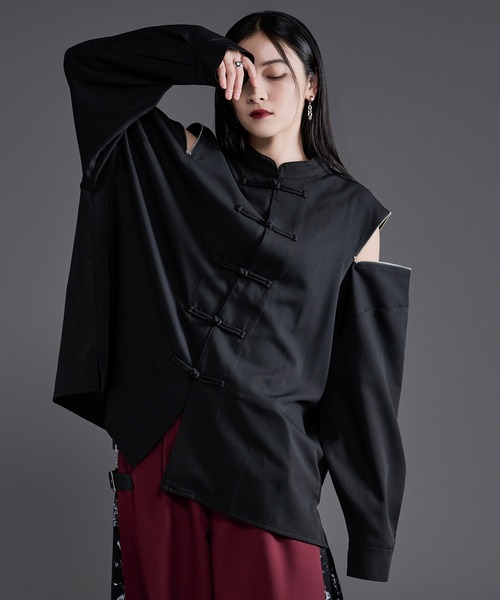 Ellno Loset(エルノロゼット)の「ショルダージップチャイナシャツ(シャツ/ブラウス・メンズ・オフホワイト/ブラック・MEDIUM/SMALL/LARGE)」の5枚目の写真