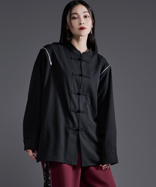 Ellno Loset(エルノロゼット)の「ショルダージップチャイナシャツ(シャツ/ブラウス・メンズ・オフホワイト/ブラック・MEDIUM/SMALL/LARGE)」の8枚目の写真
