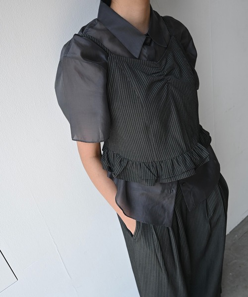 WILLFULLY(ウィルフリー)の「half sleeve sheer SH(シャツ/ブラウス・レディース・ベージュ系その他/チャコール・FREE)」の6枚目の写真