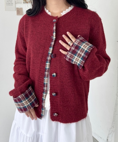 セール】ネルチェックドッキングニットカーディガン（カーディガン