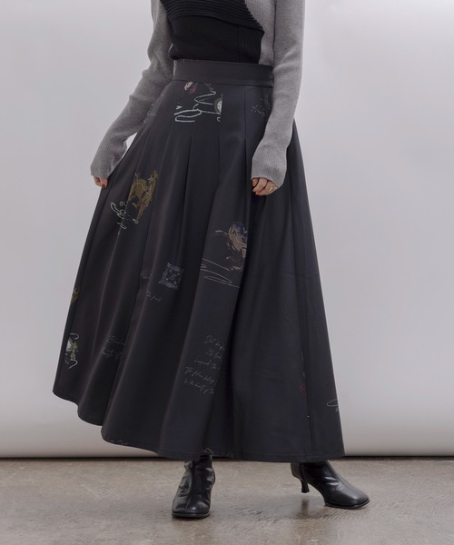 完売品 新品 Eimee Law テキストプリント プリーツスカート テキスト馬柄ptタックプリーツスカート Eimee Law│Eimee Law